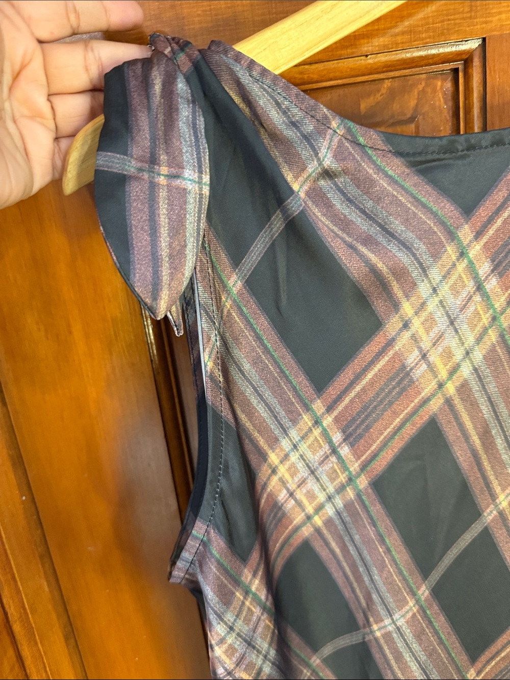 Camila Coelho Black and Brown Plaid Maxi Dress with Tie-Strap Shoulders - Picture 3 of 8